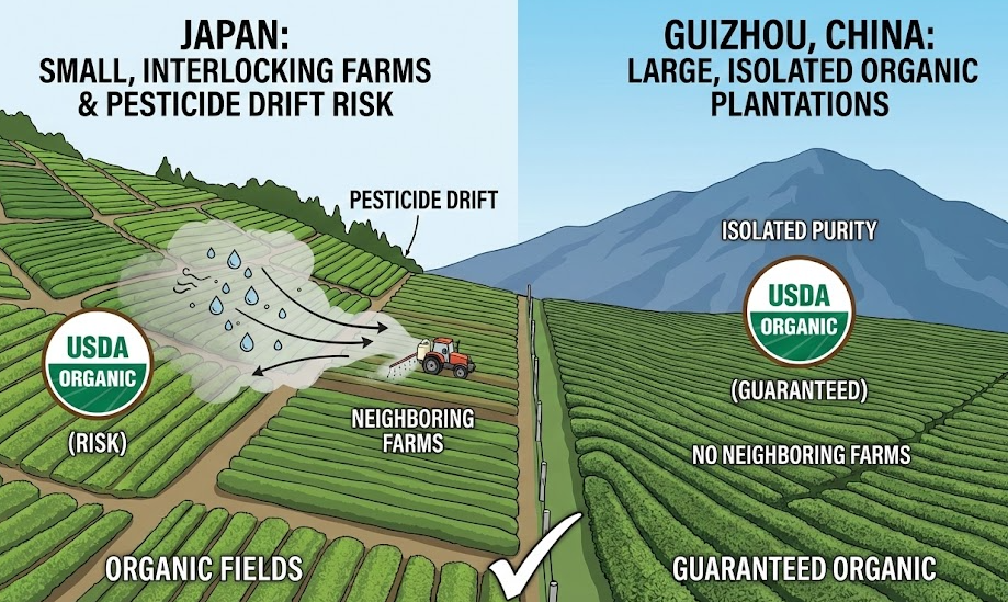 A vast, single-owner tea plantation on a mountain