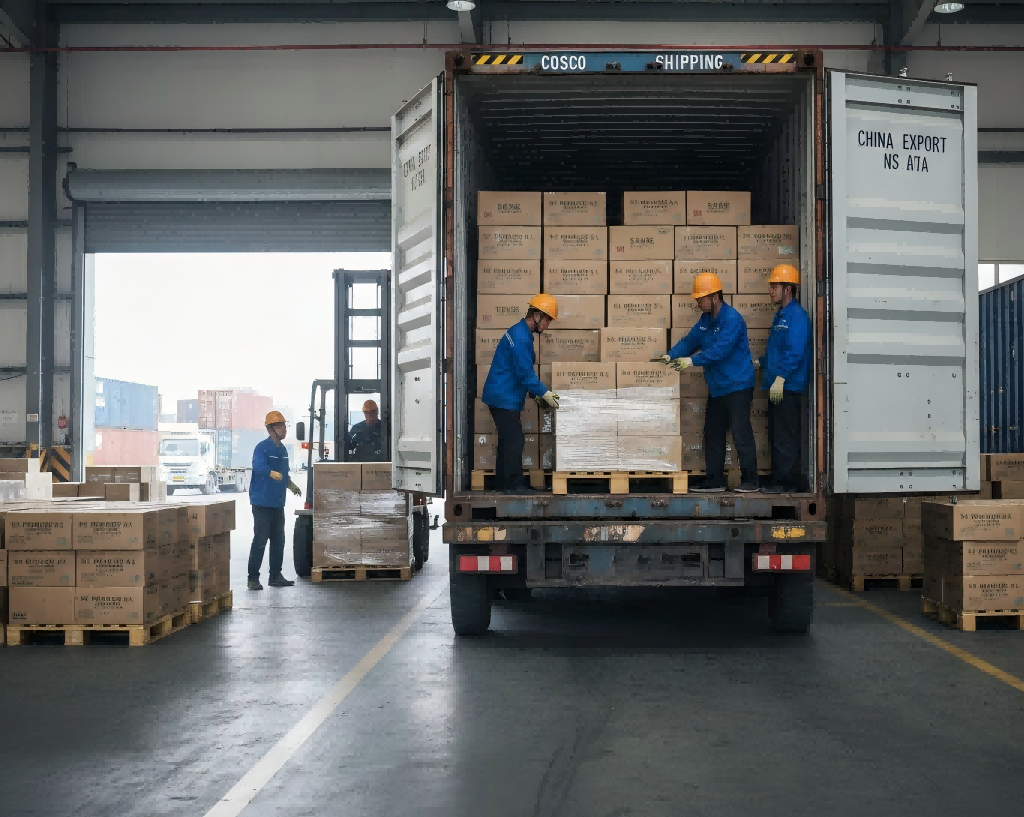 Pallets of bulk matcha prepared for international shipping in a warehouse