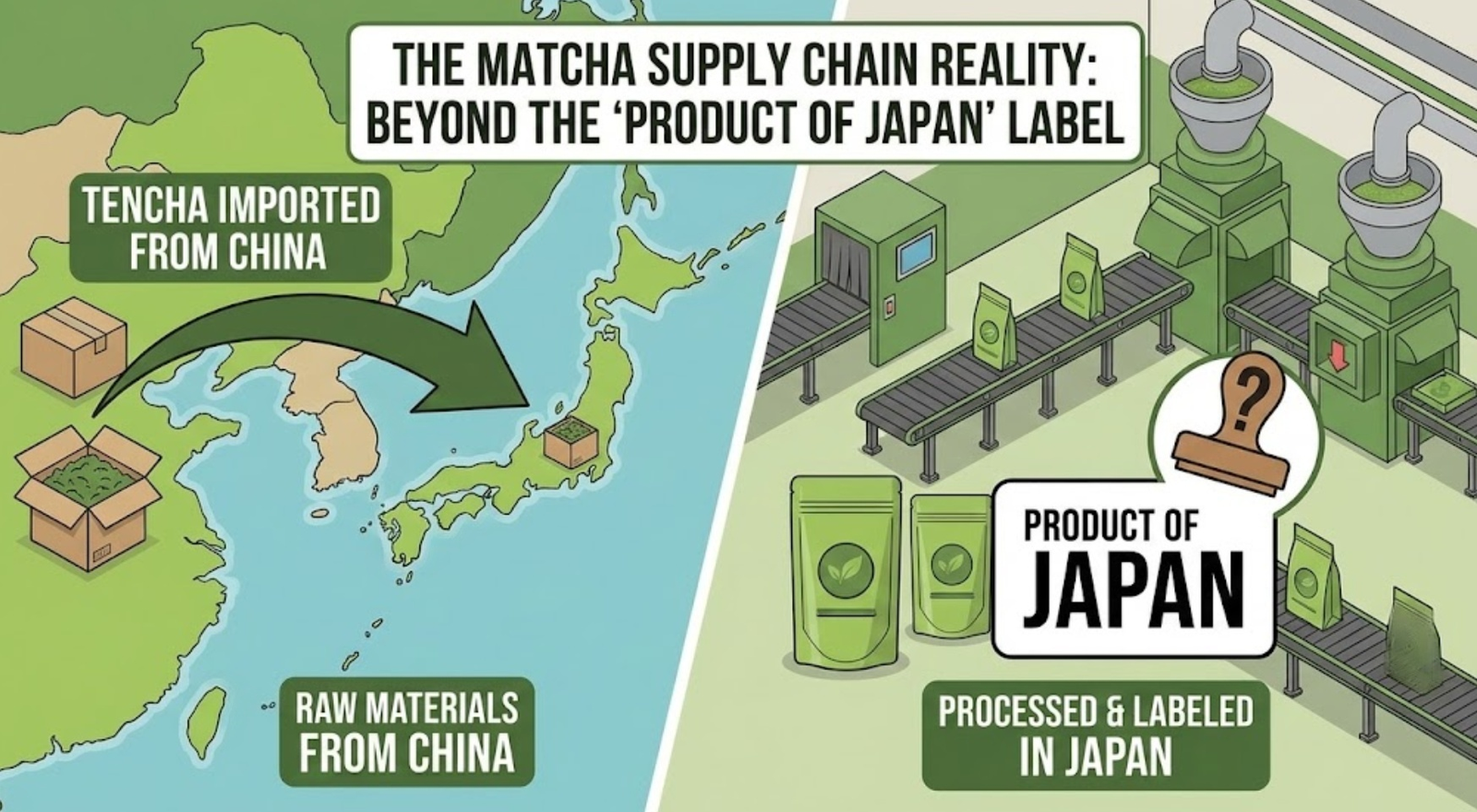 Map showing tea trade routes from China to Japan