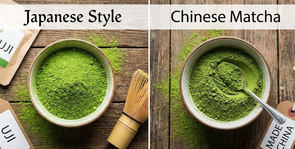 Matcha Powder from Japan vs China A side-by-side comparison of Japanese and Chinese matcha powder