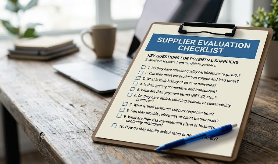a checklist with key supplier questions on it