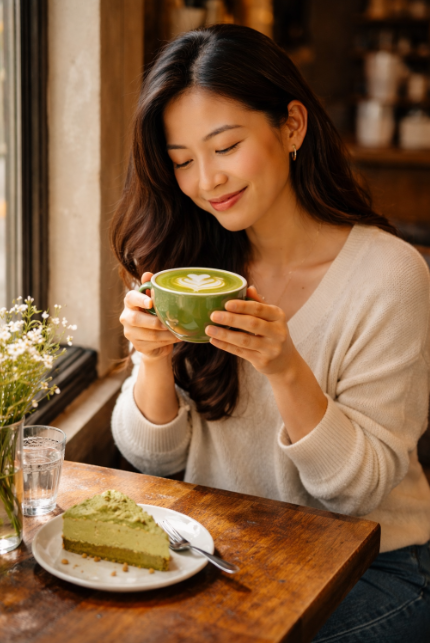 Customers enjoying matcha lattes