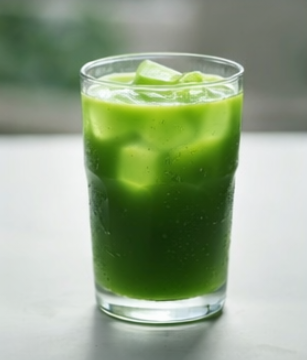 Refreshing iced matcha drink in a clear glass with ice