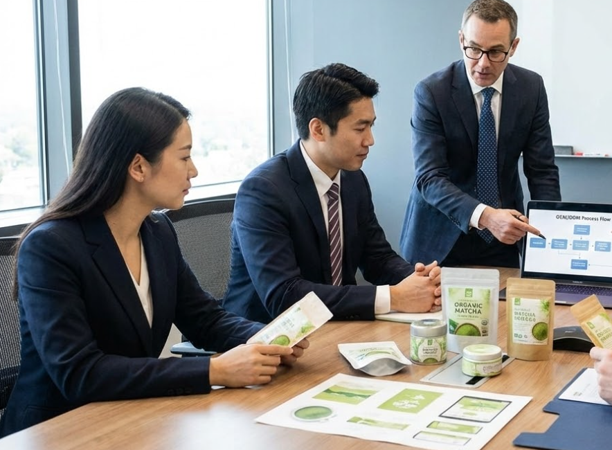 A handshake between two business partners in a modern office, symbolizing a flexible partnership.