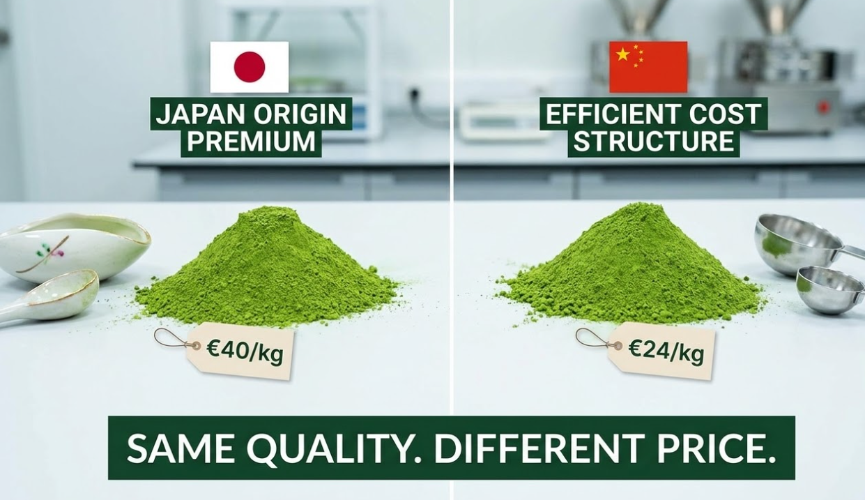 Matcha Origin Premium Cost Side-by-side comparison of matcha powder from Japan and Guizhou