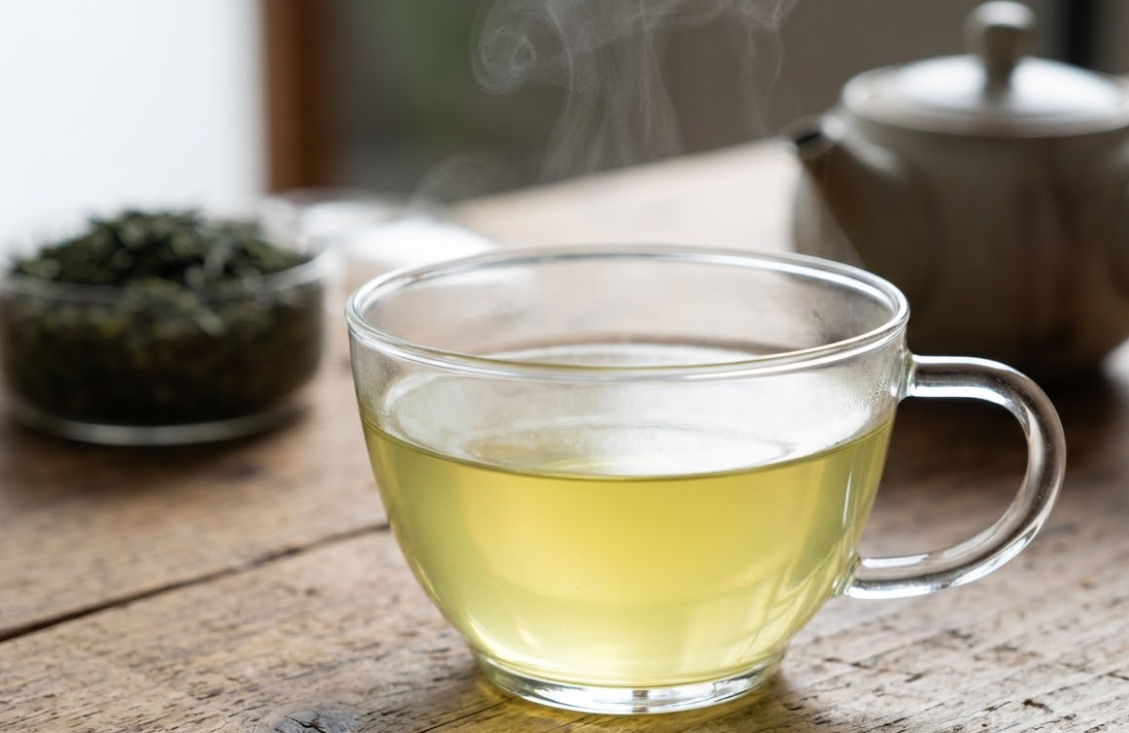 a cup of tencha tea infusion