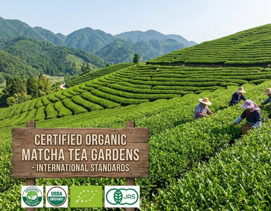 A collage of international organic certifications like USDA, EU Organic, and JAS.