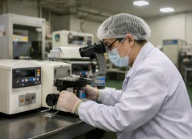 Quality inspector testing matcha powder in a production lab