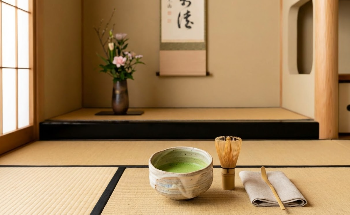 A traditional Japanese tea ceremony setup
