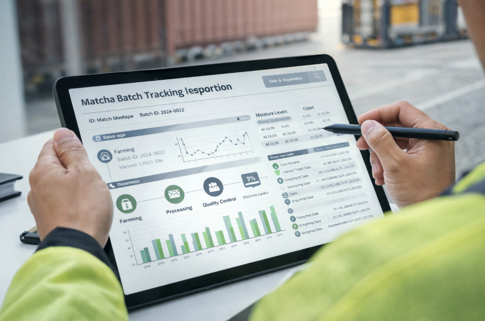 A compliance officer reviewing a detailed traceability report on a tablet with data charts