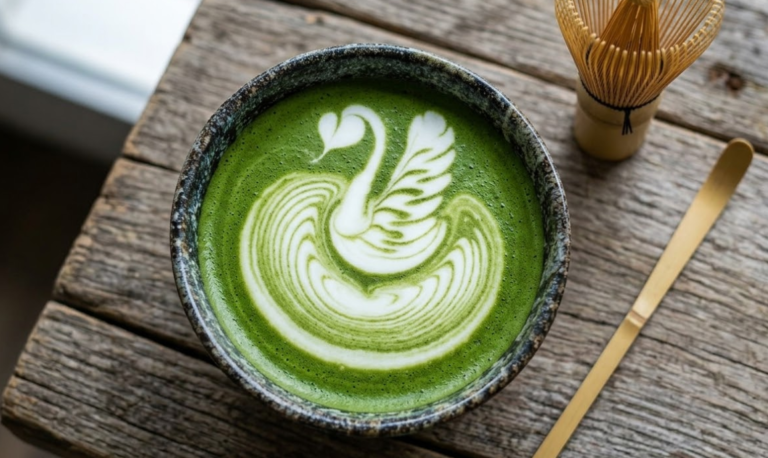 Barista pouring milk into a matcha latte for cafe menu testing