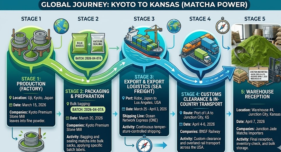 A graphic illustrating the journey of a product from factory to warehouse