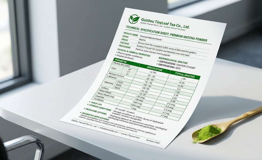 Matcha Technical Specifications A technical specification sheet for matcha powder