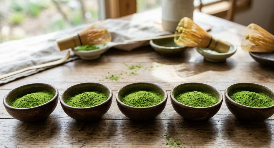 Multiple matcha samples showing consistent color