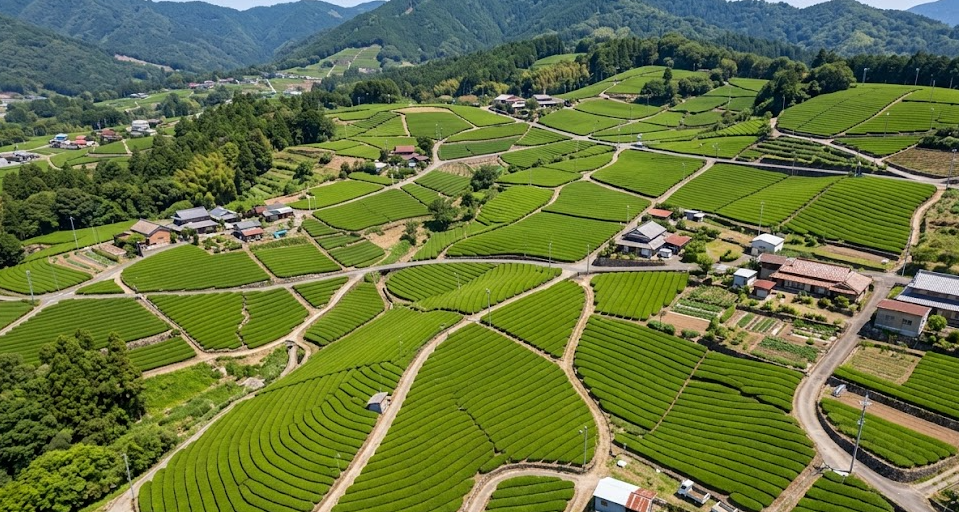 Japanese tea fields showing fragmented farms