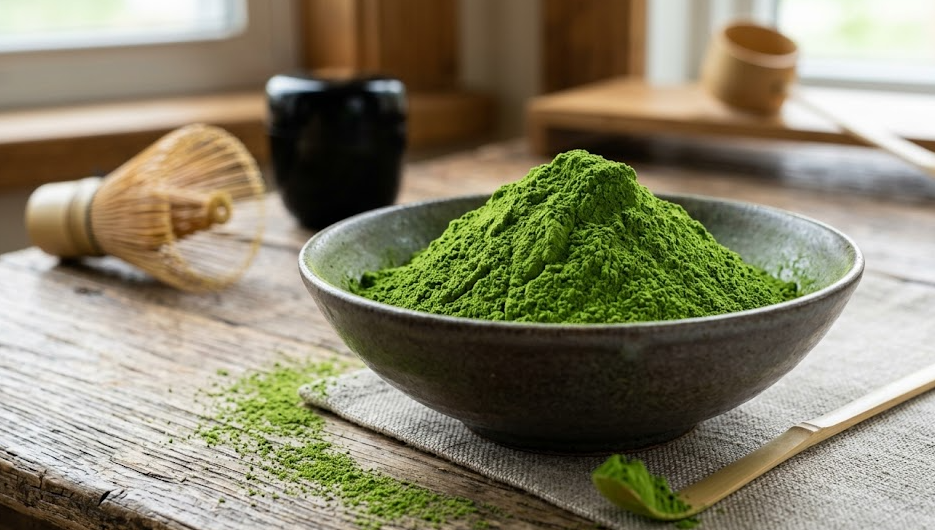 A pile of high-quality matcha powder