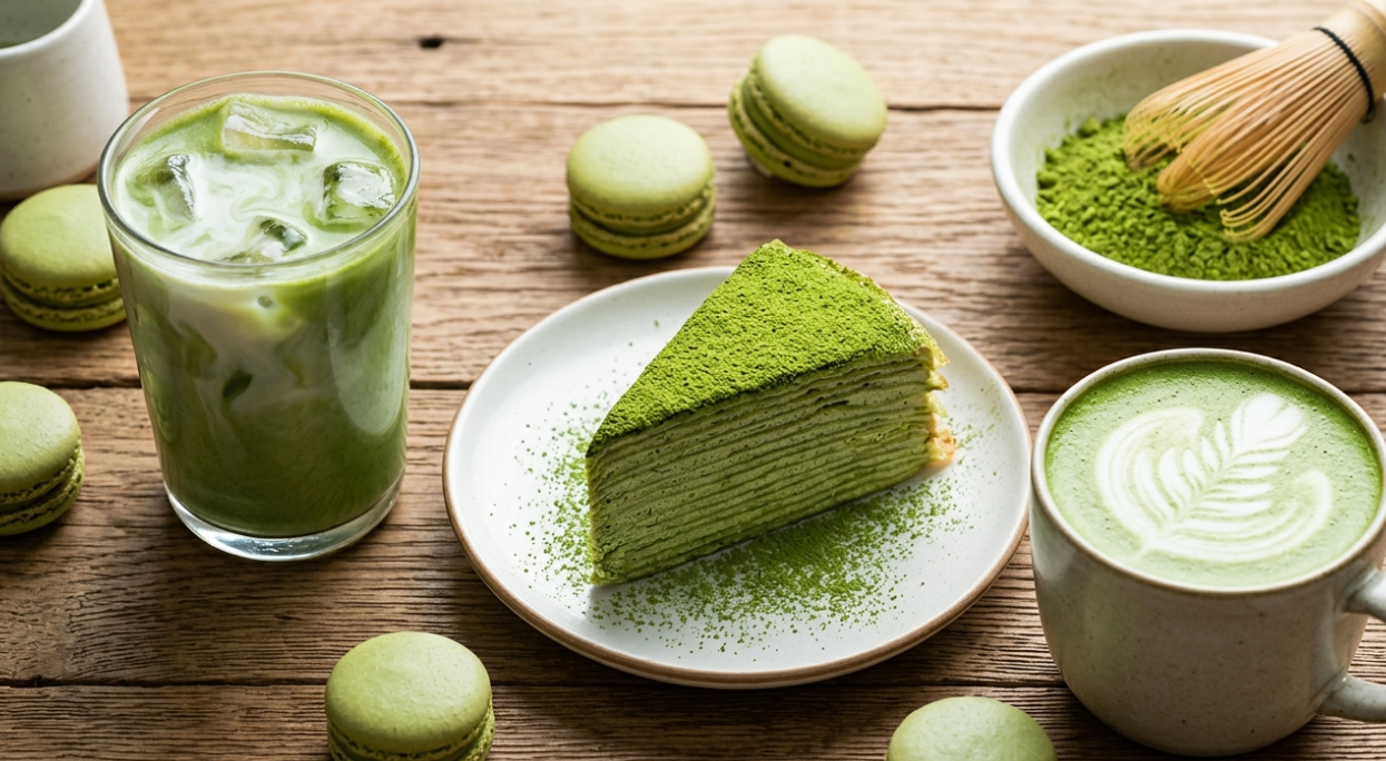 Matcha used in various products like lattes and cakes