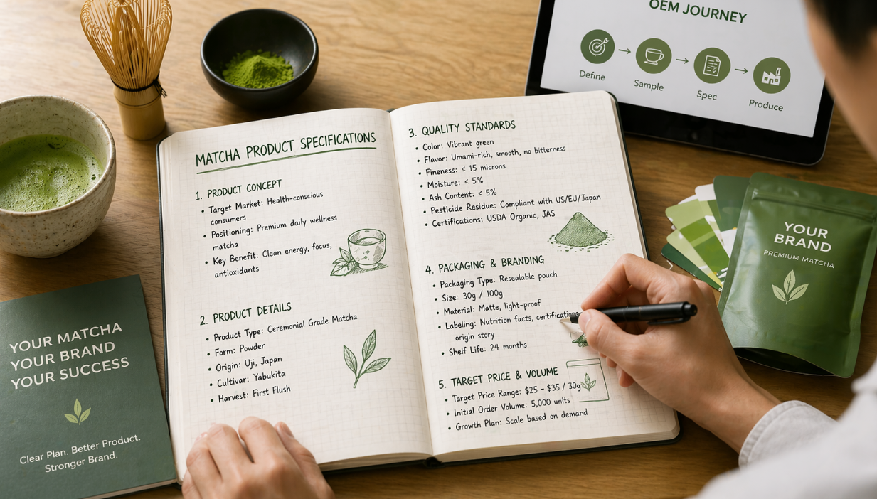 A person writing down product specifications in a notebook